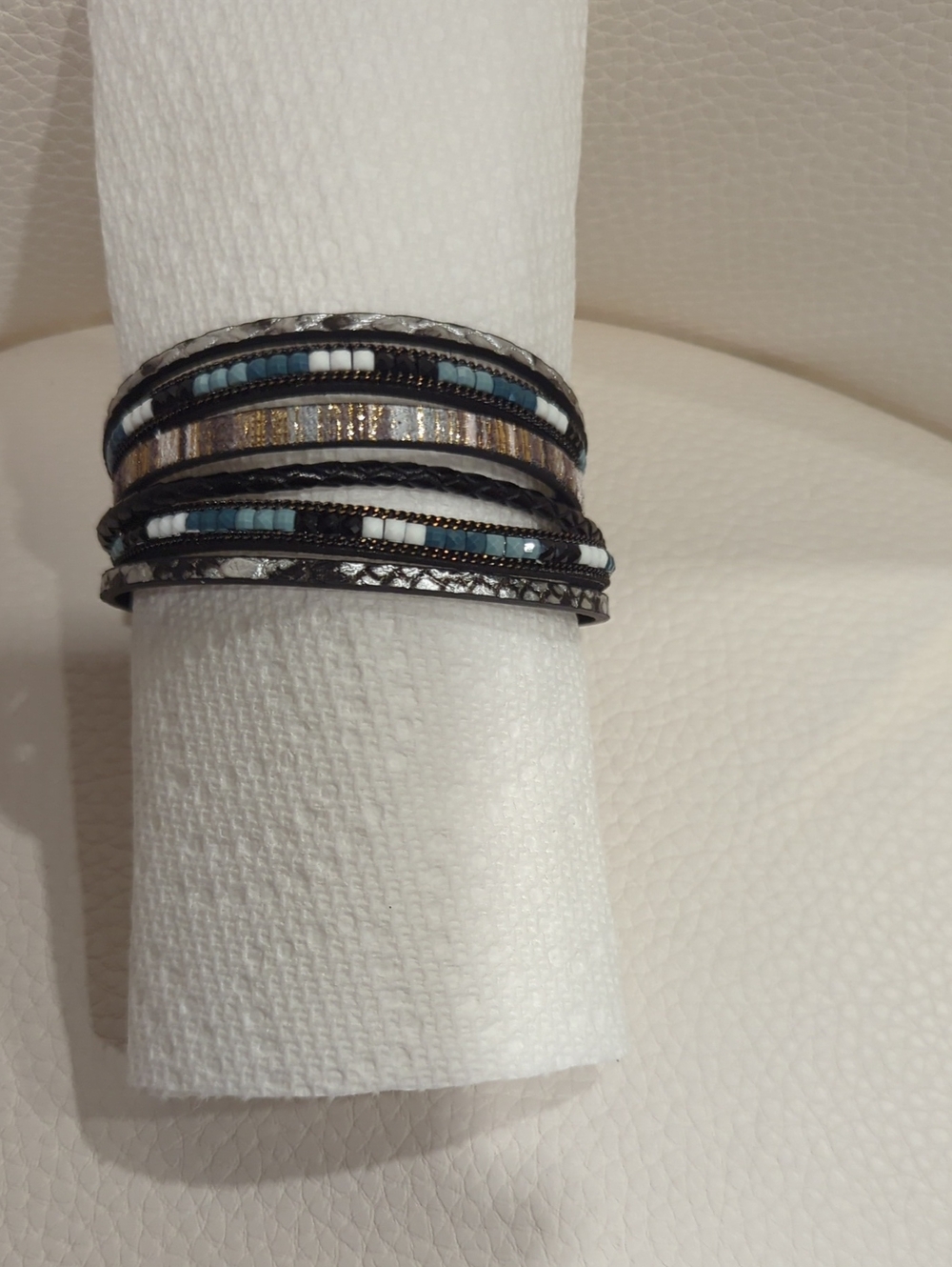 Multi-Strand Magnetic Beaded Wrap Bracelet - Black and Blue